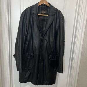 Vintage Danier Black Italian Leather Jacket Mens 2XL Button Overcoat 90's Mob
